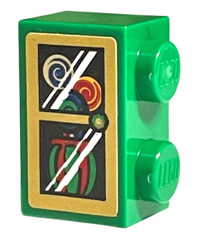 Lego Brick, Modified 1 x 2 with Studs on 1 Side with 3 Multicolored Lollipops with Swirls in Vase, Gold Border and Reflections Pattern (Sticker) - Set 76405