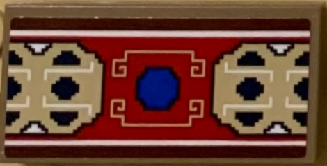 Lego Tile 2 x 4 with Blue Circle on Red, Reddish Brown and Tan Decorative Rug Pattern (Sticker) - Set 71044