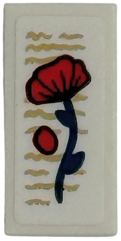 Lego Tile 1 x 2 with Red Poppy Flower and Tan Writing Scribbles Pattern (Sticker) - Set 75687 / White