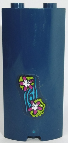 Lego Cylinder Quarter 2 x 2 x 5 with 1 x 1 Cutout with 2 Flowers Pattern (Sticker) - Set 41187 / Dark Blue