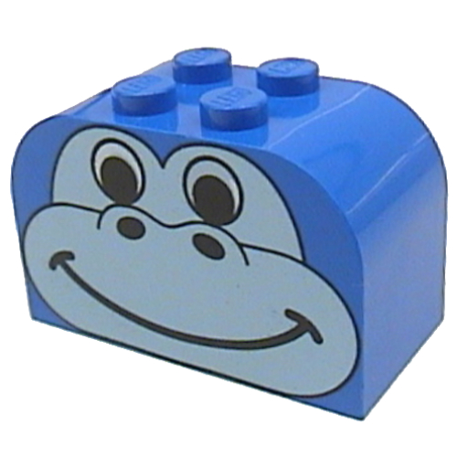 Lego Brick Curved 2 x 4 x 2 Double with Light Blue Gorilla / Dinosaur Face Print / Blue