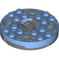 Lego Turntable 6 x 6 Round Dark Bluish Gray Base with Medium Blue Top and White Faces on White Print (Ninjago Spinner) / Medium Blue