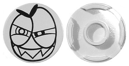 Lego Tile, Round 2 x 2 with Bottom Stud Holder with Black Large Squinting Eyes and Wide Grin with Sharp Teeth (Nixel Face) Pattern