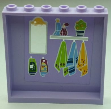 Lego Panel 1 x 6 x 5 with Mirror, Perfume Bottles, and Hanging Towels Pattern on Inside (Sticker) - Set 41095