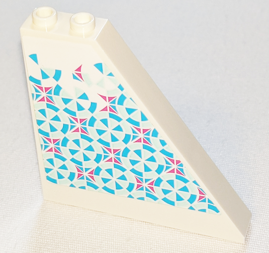 Lego Slope 55 6 x 1 x 5 without Bottom Stud Holders with Dark Pink, Light Aqua and Medium Azure Mosaic Tiles Pattern Model Right Side (Sticker) - Set 41347 / White