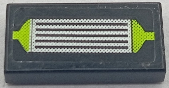 Lego Tile 1 x 2 with Silver Intercooler / Radiator Grille with Lime Ends Pattern (Sticker) - Set 8154