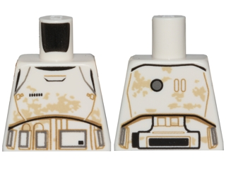 Lego Torso SW Armor Stormtrooper Ep. 7 with Black, Gray and Dark Tan Lines and Tan Dirt Stains Pattern / White