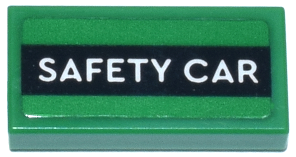Lego Tile 1 x 2 with White 'SAFETY CAR' on Black Stripe Pattern (Sticker) - Set 76925 / Green