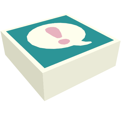 Lego Tile 1 x 1 with Coral Exclamation Mark in White Bubble on Dark Turquoise Background Print