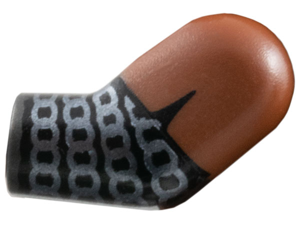 Lego Arm, Left with Molded Reddish Brown Short Sleeve and Printed Black and Silver Chain Mail Pattern / Pearl Dark Gray