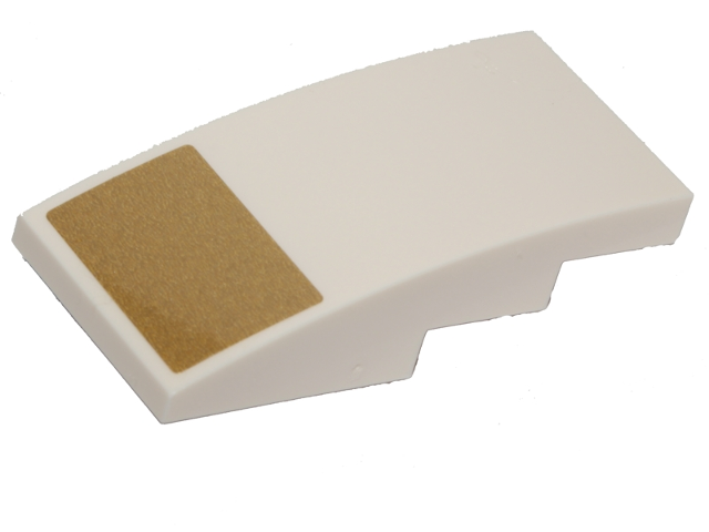 Lego Slope, Curved 4 x 2 with Gold Rectangle Pattern (Sticker) - Set 70838 / White