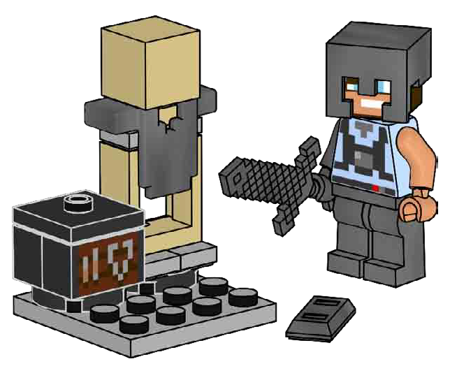 Lego Smith with Smithing Table, Netherite Armor and Armor Stand