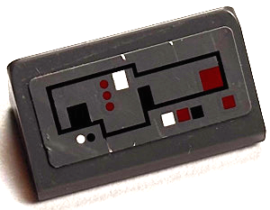 Lego Slope 30 1 x 2 x 2/3 with Control Panel with Black, Red and White Circuitry with Lines, Dots and Squares Pattern 2 (Sticker) - Set 75043
