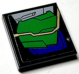 Lego Tile 2 x 2 with Dark Purple and Green Armor Plates and Gold Circuitry Pattern Model Left Side (Sticker) - Set 76097