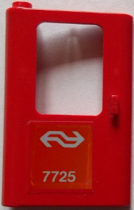 Lego Door 1 x 4 x 5 Train Left, Thin Support at Bottom with Dutch NS '7725' Pattern (Sticker) - Set 7725 / Red