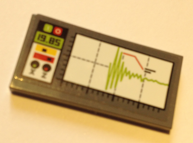 Lego Tile 2 x 4 with Lime Graph, '19.85' and Controls on Dark Bluish Gray Pattern (Sticker) - Set 60125