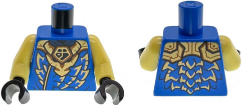 Lego Torso Gold Dragon Head Armor and Scale Tips, Dark Orange Trim, Ninjago Logogram Letter J Pattern / Bright Light Yellow Arms / Black Hands