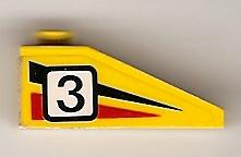 Lego Slope 33 3 x 1 with Black Number 3 on Black and Red Stripes Pattern Model Right Side (Sticker) - Set 6539 / Yellow
