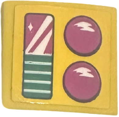 Lego Slope, Curved 2 x 2 x 2/3 with Dark Turquoise and Magenta Brake Lights with White Reflections Pattern Model Left Side (Sticker) - Set 41681 / Yellow