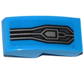 Lego Slope, Curved 2 x 1 x 2/3 with Silver Lines and Pentagon on Dark Azure Background Pattern (Sticker) - Set 70321 / Dark Azure