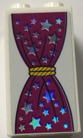 Lego Brick 2 x 2 x 3 with Magenta Curtain, Yellow Rope and Iridescent Mirrored Stars Pattern (Sticker) - Set 41688