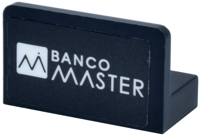 Lego Panel 1 x 2 x 1 with Rounded Corners with White 'BANCO MASTER' and Logo Pattern (Sticker) - Set 77245 / Black