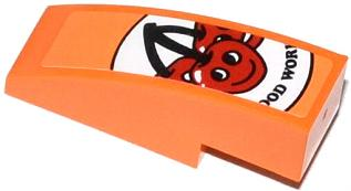 Lego Slope, Curved 3 x 1 with 'OOD WOR' and Cherries with Smiley Faces Pattern (Sticker) - Set 70808 / Orange