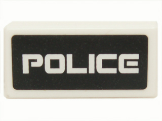 Lego Tile 1 x 2 with White 'POLICE' on Black Background Pattern (Sticker) - Set 5970