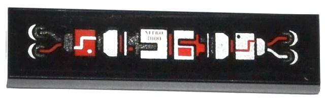 Lego Tile 1 x 4 with Wires, 'NITRO 3000' and Red, Dark Bluish Gray and Silver Mechanical Pattern (Sticker) - Set 70161 / Black