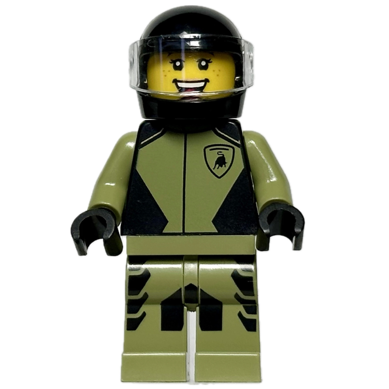 Lego Race Driver - Olive Green Suit, Lamborghini, Black Helmet