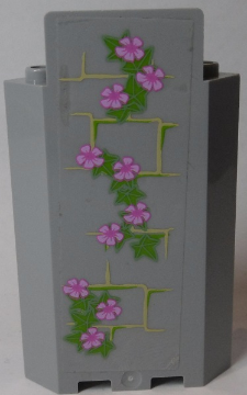 Lego Panel 3 x 3 x 6 Corner Wall without Bottom Indentations with Bricks and Ivy Trunks with 10 Magenta Flowers Pattern 2 (Sticker) - Set 41055
