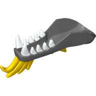 Lego Creature Body Part, Dragon Head Lower Jaw with White Teeth and Yellow Spines Print / Dark Bluish Gray