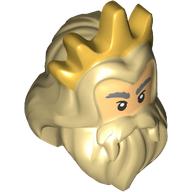Lego Mask, Hair and Beard, Dark Bluish Grey Eyebrows, Warm Tan Face, Black Eyes, Gold Crown Print (King Triton) / Tan