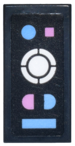 Lego Tile 1 x 2 with Remote Control with Bright Light Blue and Bright Pink Buttons and White Circle Control Pattern (Sticker) - Set 40887 / Black