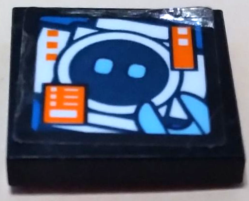 Lego Tile 2 x 2 with Screen with Space Robot Head and Hand, White and Orange Lines, Squares and Rectangles Pattern (Sticker) - Set 60227