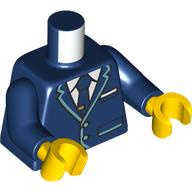 Lego Torso, Pilot Uniform, Sand Green Trim, Dark Blue Tie, White Shirt print, Dark Blue Arms, Yellow Hands / Dark Blue