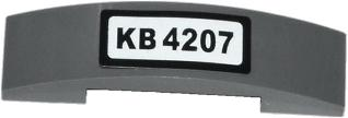 Lego Slope, Curved 4 x 1 x 2/3 Double with 'KB 4207' Pattern (Sticker) - Set 4207 / Dark Bluish Gray