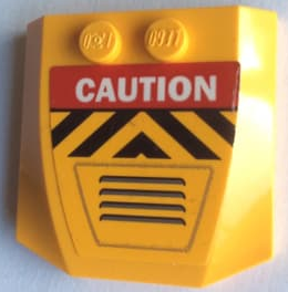 Lego Wedge 4 x 4 x 2/3 Triple Curved with 'CAUTION', Black and Yellow Chevrons and Air Vents Pattern (Sticker) - Set 60162