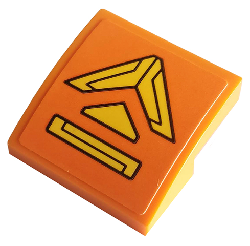 Lego Slope, Curved 2 x 2 x 2/3 with Yellow Hull Plates and Triangle Pattern (Sticker) - Set 76107 / Orange