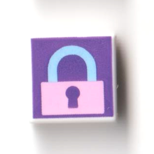 Lego Tile 1 x 1 with Bright Pink/Medium Azure Closed Lock on Dark Purple Background Print / White