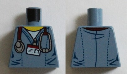 Lego Torso Hospital Scrubs with Stethoscope and ID Badge Pattern / Sand Blue
