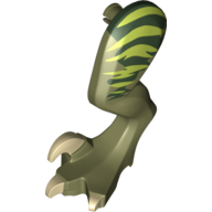 Lego Animal Body Part, Dinosaur, Raptor Leg, Left, with Pin, Tan Claws and Lime Stripes over Dark Green Print