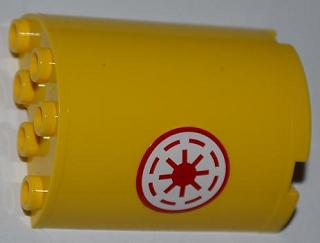 Lego Cylinder Half 2 x 4 x 4 with Red SW Republic Pattern Model Right Side (Sticker) - Set 8037 / Yellow