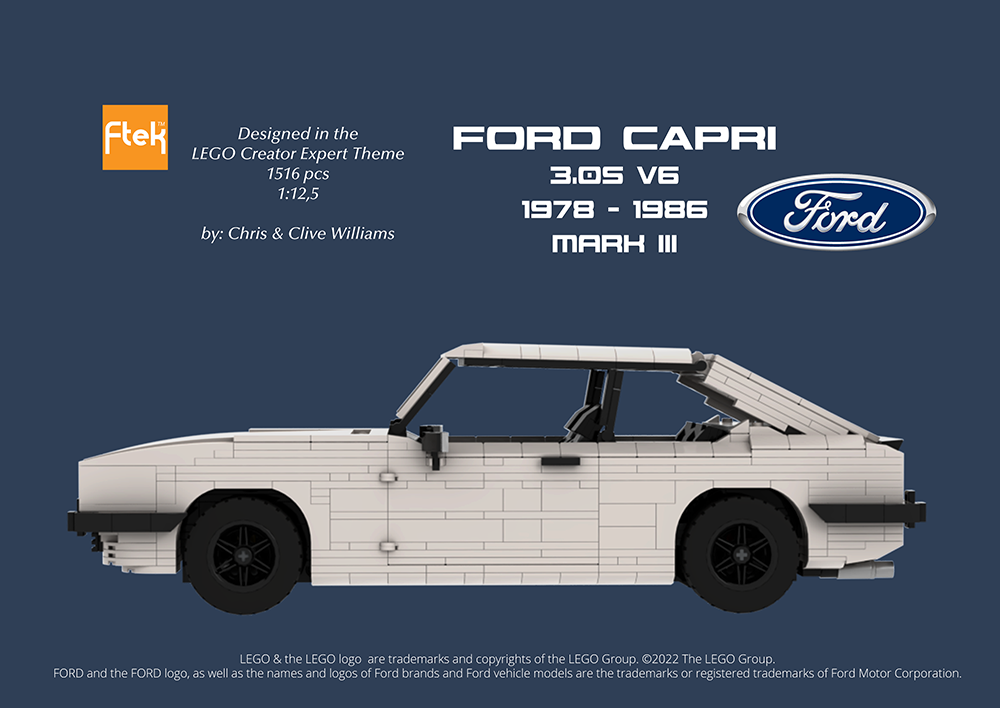 Lego Ford Capri 3.0S - Mk III 1978-1986 - V6 Essex Engine (White)