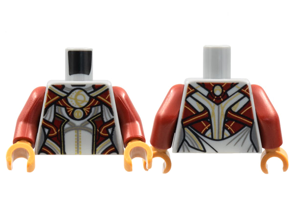 Lego Torso Armor, Gold Circles, Dark Red Trim Pattern / Dark Red Arms / Medium Nougat Hands