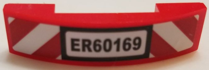 Lego Slope, Curved 4 x 1 x 2/3 Double with 'ER60169' and Red and White Danger Stripes Pattern (Sticker) - Set 60169 / Red