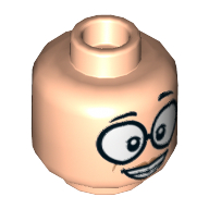Lego Minifig Head Edna Mode, Dual Sided, Large Round Glasses, Skeptical / Wide Smile with Teeth Print [Hollow Stud] / Light Nougat