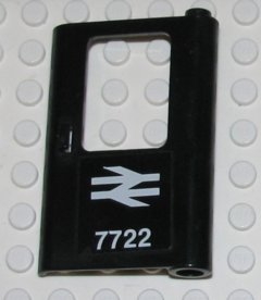 Lego Door 1 x 4 x 5 Train Right, Thin Support at Bottom with British Railways '7722' Pattern (Sticker) - Set 7722 / Black