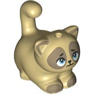 Lego Animal, Cat, Chubby with Dark Tan Face, Toes, Bright Light Blue Eyes print / Tan