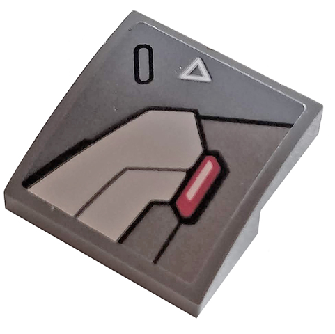 Lego Slope, Curved 2 x 2 x 2/3 with Hull Plate, Red Light and White Triangle Pattern (Sticker) - Set 76124
